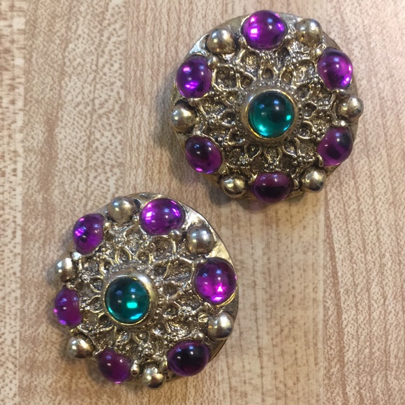 Vintage Gem Clip On Earrings 👑 - Picture 1 of 7